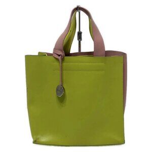 Auth FURLA - Light Pink Yellow Green Leather Tote Bag